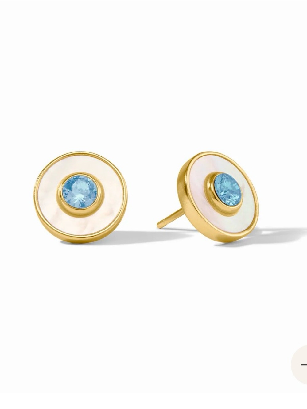 Julie Vos Gold-Tone Button Earrings with Teal Crystal Center